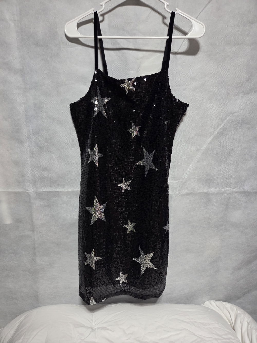 Sequin Star Slip Mini Dress in Black